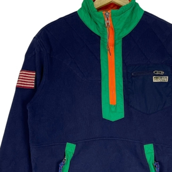 Polo Ralph Lauren 90's Men's Blue, Orange Quarter Zip with Green Accents - Picture 3 of 6